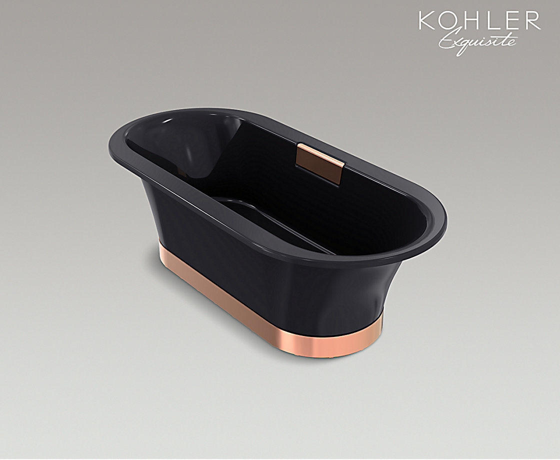 拂乐1.7米独立式铸铁浴缸(玫瑰金裙边，玄武黑)