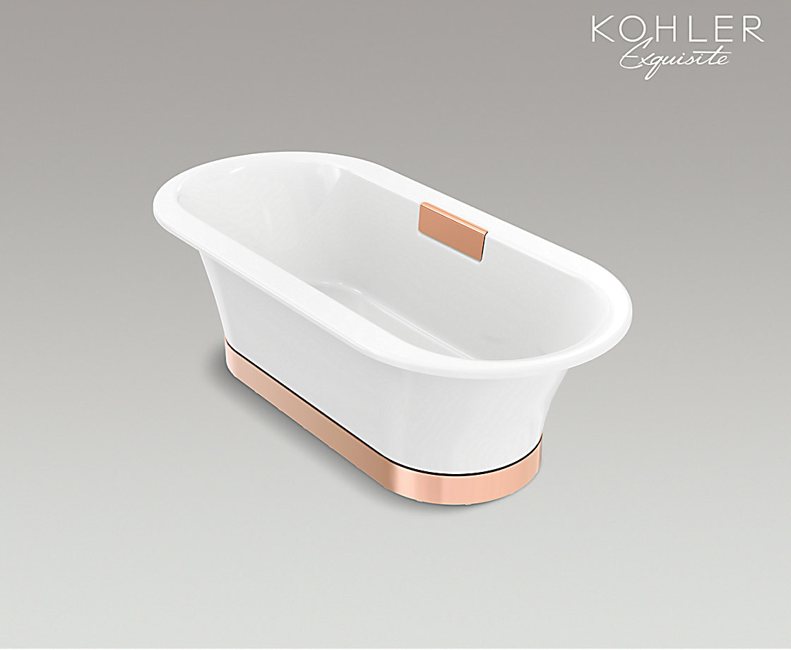 拂乐1.7米独立式铸铁浴缸(玫瑰金裙边，带扶手孔)