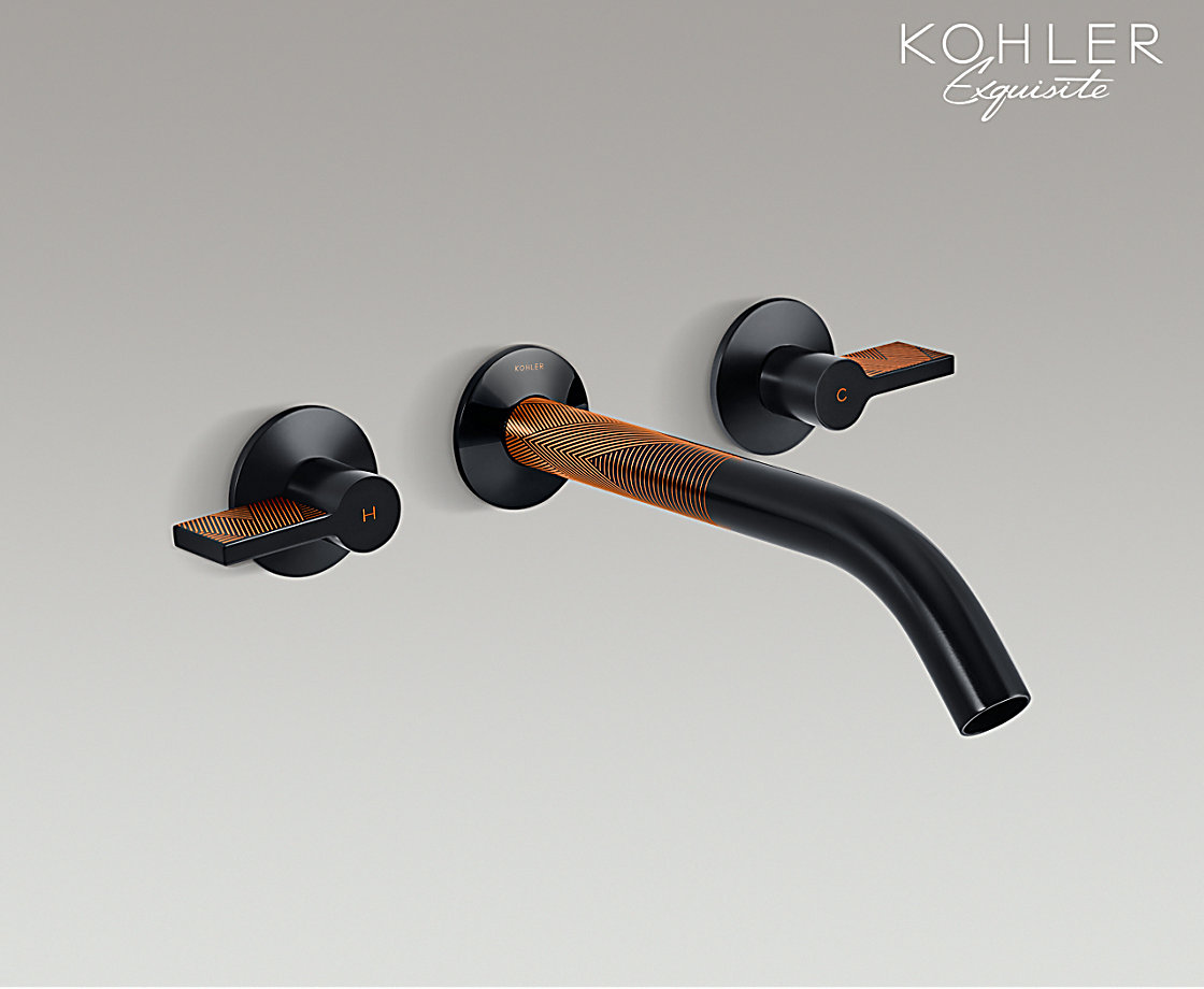 艺廷臻彩绘印双把墙出水脸盆龙头