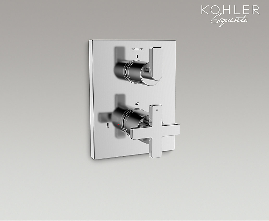 智配入墙式恒温花洒阀芯及面板柏诗十字型把手