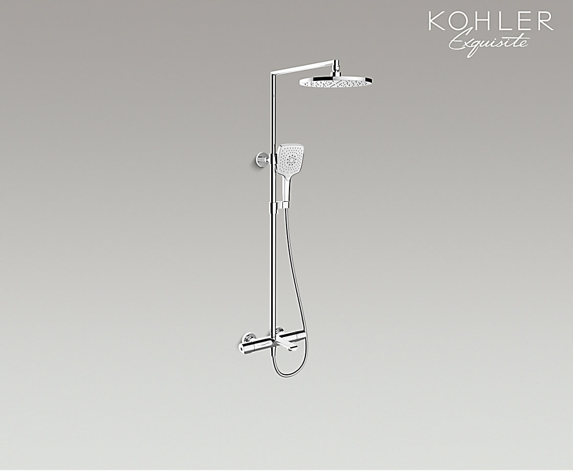 艾非恒温三出水淋浴柱硬管连接