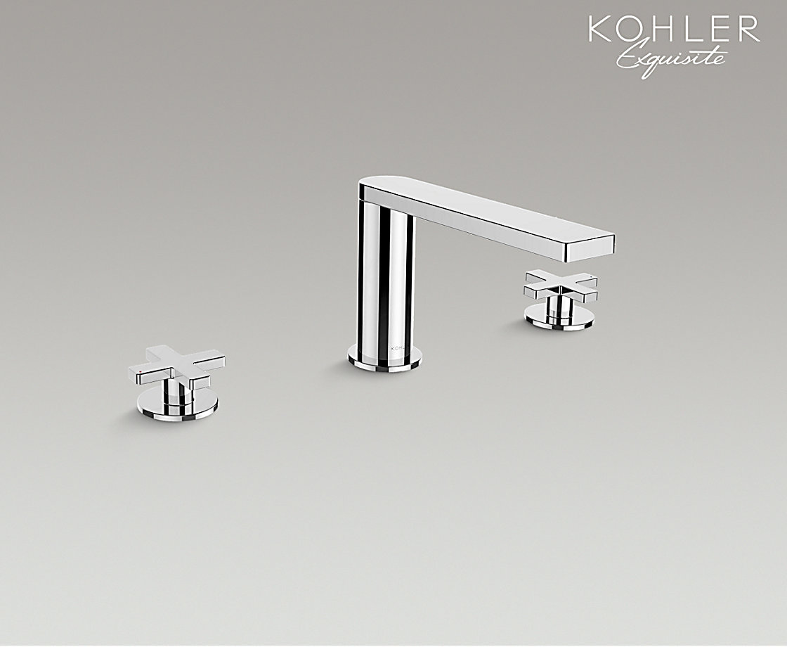 柏诗双把缸边式浴缸龙头十字把手