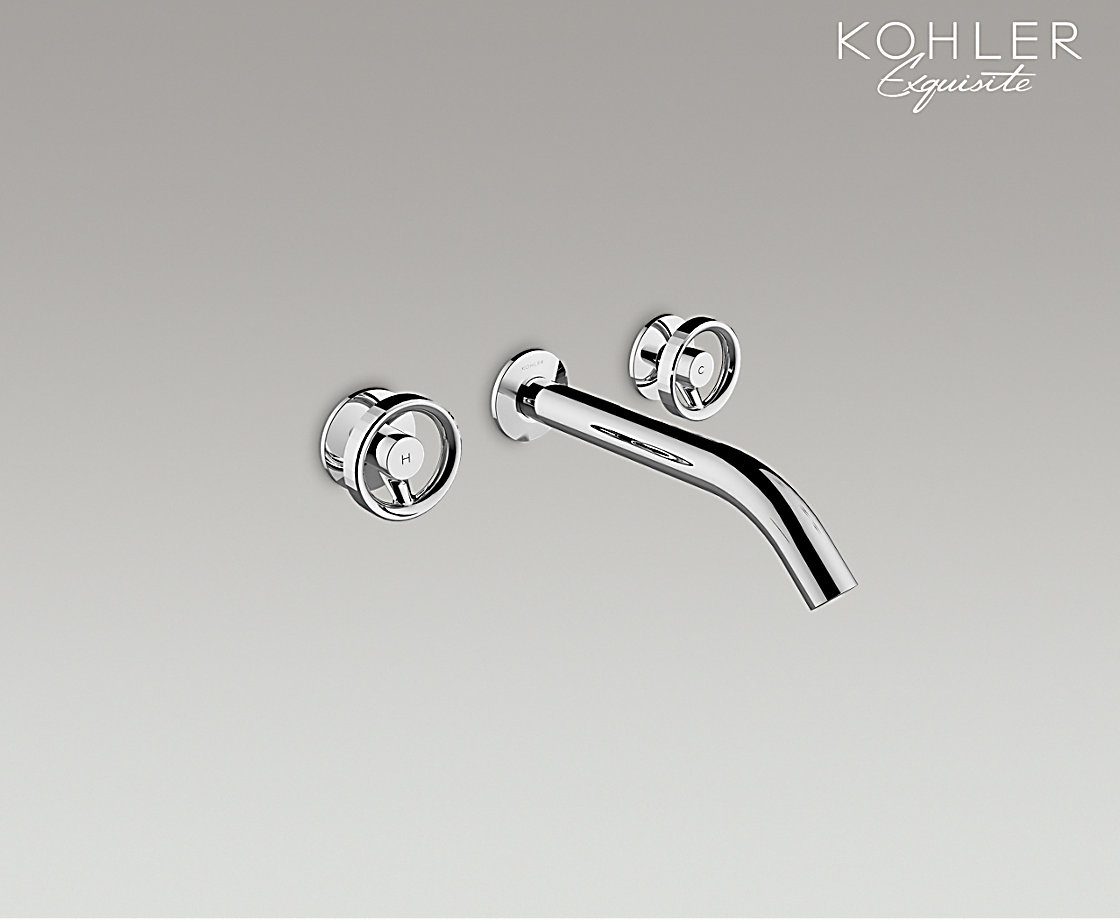 艺廷双把手墙出水浴缸龙头轮型把手