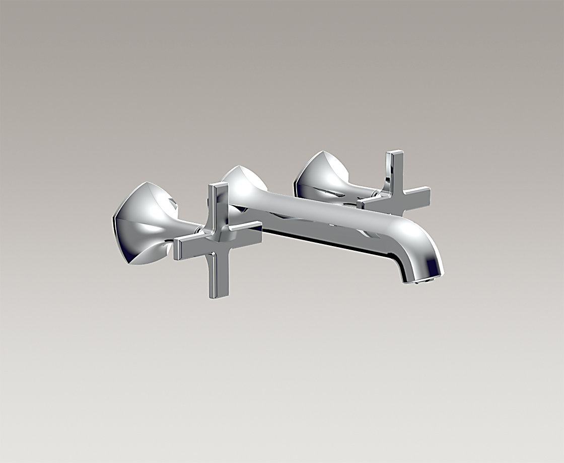 凯诗双把墙出水浴缸龙头(直杆型出水嘴,十字型把手)