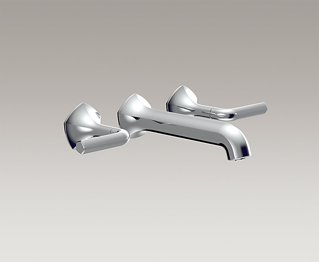 凯诗双把墙出水浴缸龙头(直杆型出水嘴,杆型把手)