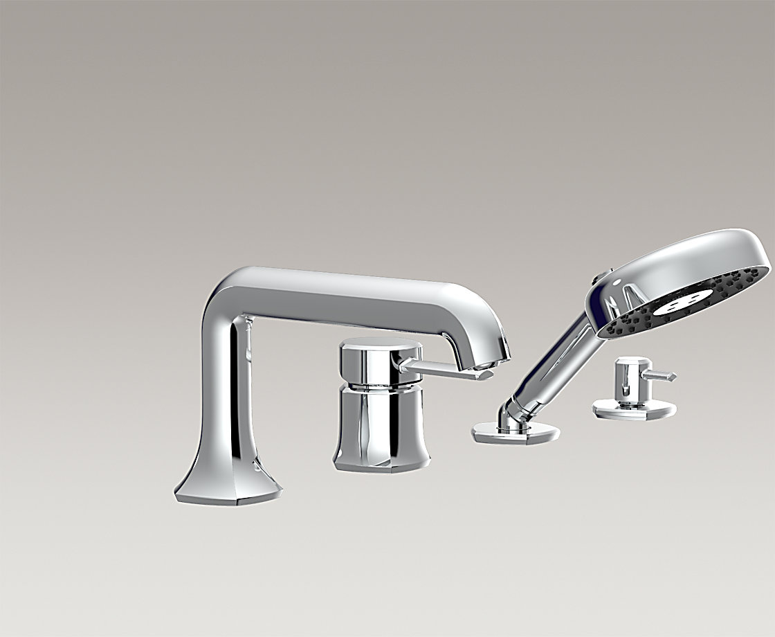 凯诗4孔缸边式浴缸花洒龙头(直杆型出水嘴,杆型把手)