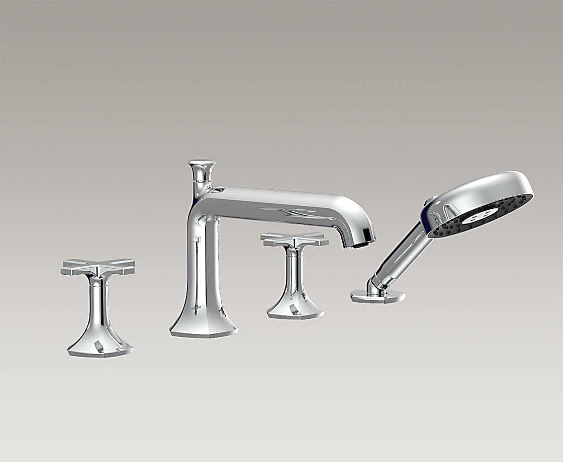 凯诗4孔双把缸边式浴缸花洒龙头(直杆型出水嘴,十字型把手)