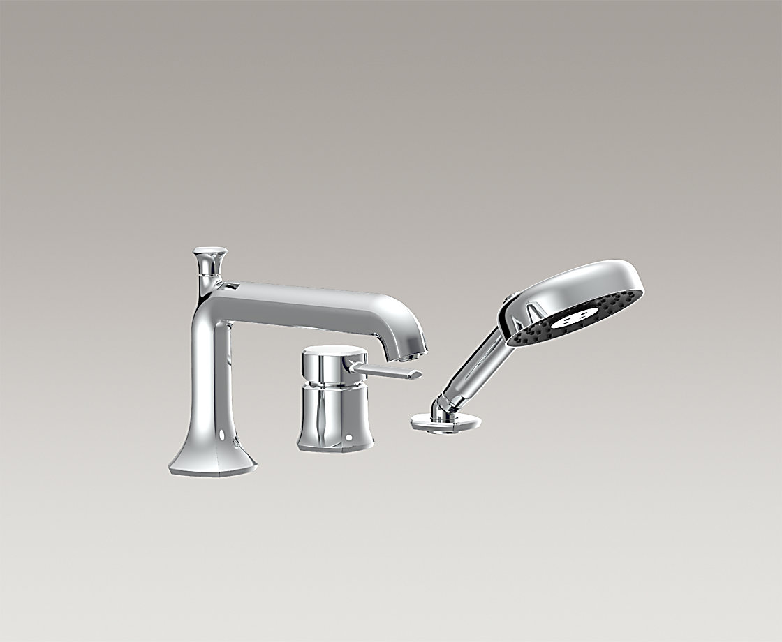 凯诗3孔缸边式浴缸花洒龙头(直杆型出水嘴,杆型把手)