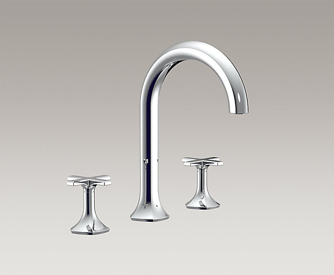 凯诗双把缸边浴缸龙头(曲管型出水嘴,十字型把手)