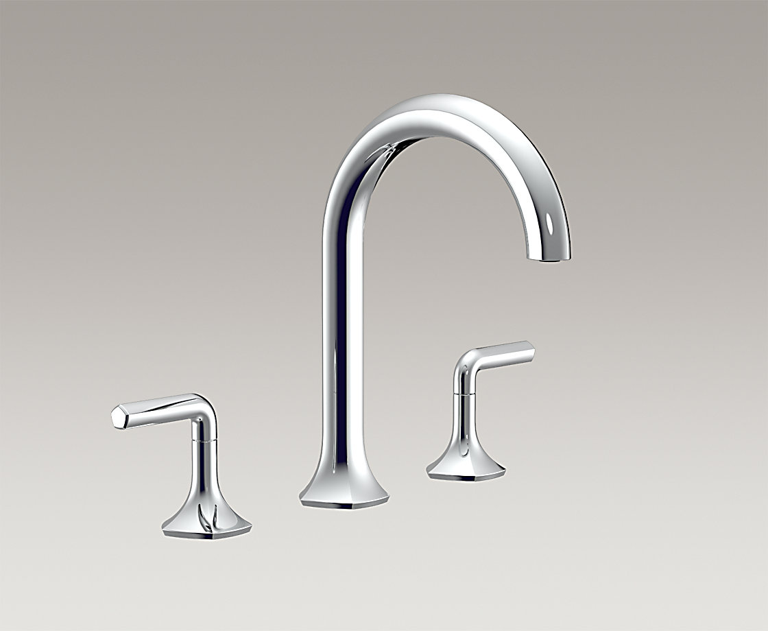 凯诗双把缸边浴缸龙头(曲管型出水嘴,杆型把手)