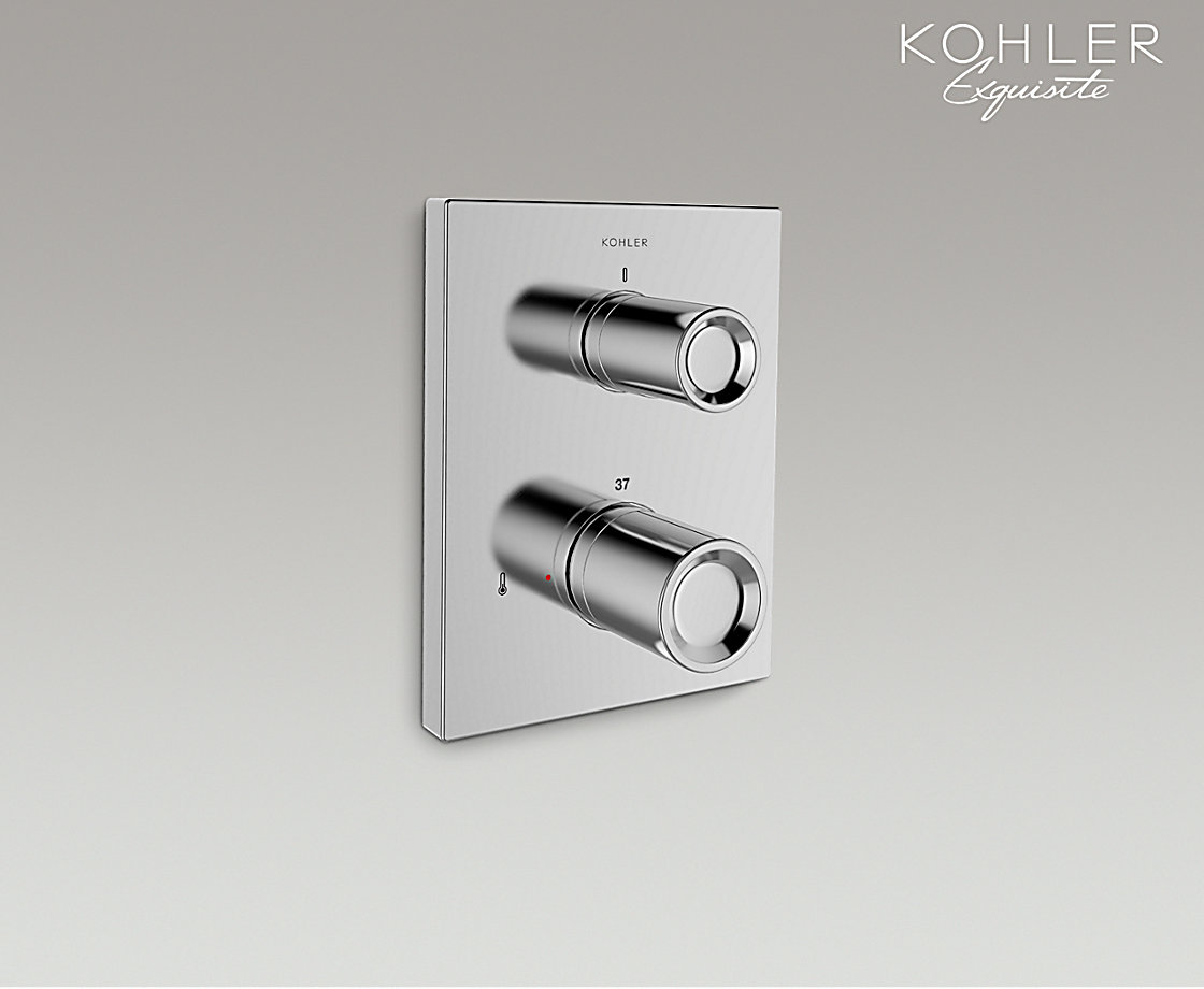 智配入墙式恒温花洒阀芯及面板柏诗圆型把手