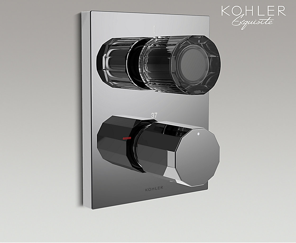 琉光晶韵龙头系列 智配 入墙式恒温浴缸花洒阀芯及面板现代型（水墨灰把手）