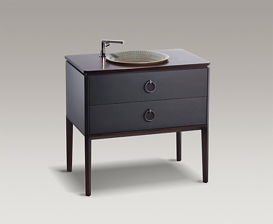 明仕900mm实木贴皮台面-复古胡桃木(配圆盆)